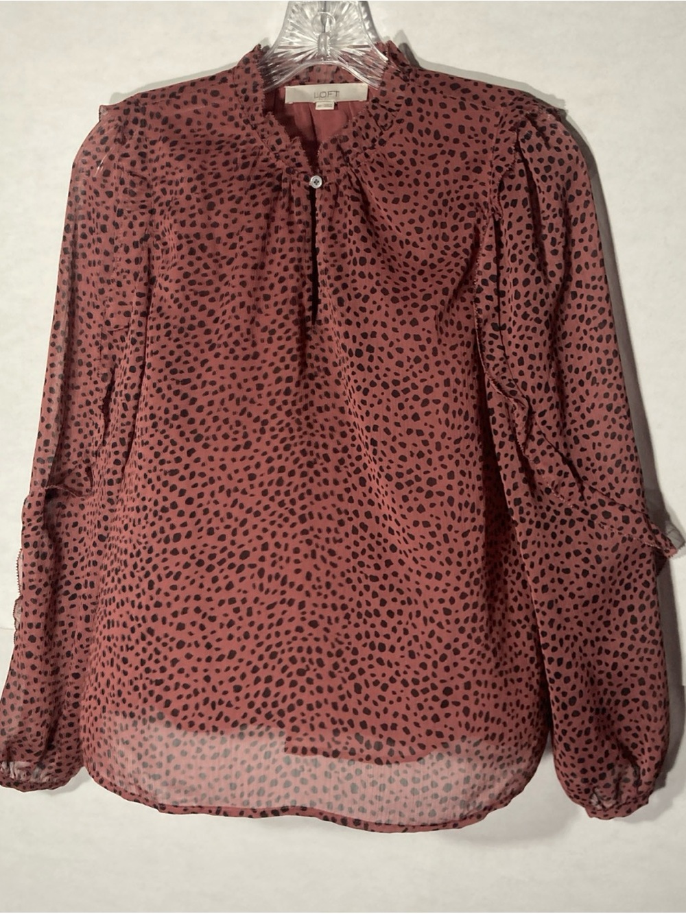 ANN TAYLOR LOFT pink black keyhole long sleeve semi sheer pullover top XS